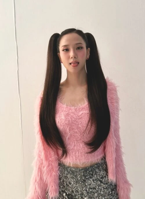 Pink Mohair Top And Cardigan Set | Jisoo – BlackPink