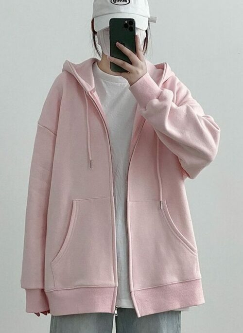 Pink Oversized Hooded Casual Jacket | Wonhee – ILLIT