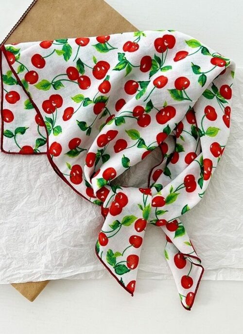 Red And White Cherry Pattern Scarf | Minju – ILLIT