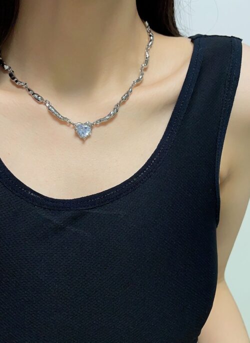 Silver Wave Chain Heart Necklace | LeeKnow - Stray Kids