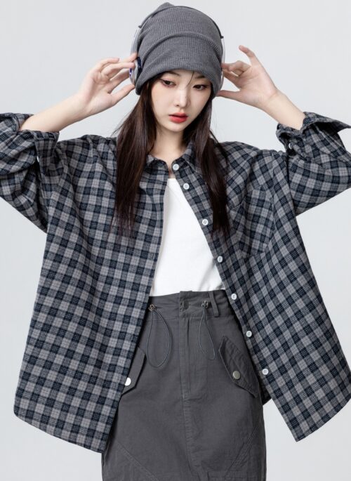 Vintage Plaid Loose Long Sleeve Shirt