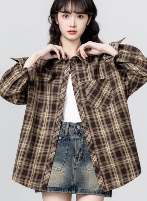 Vintage Plaid Loose Shirt Jacket