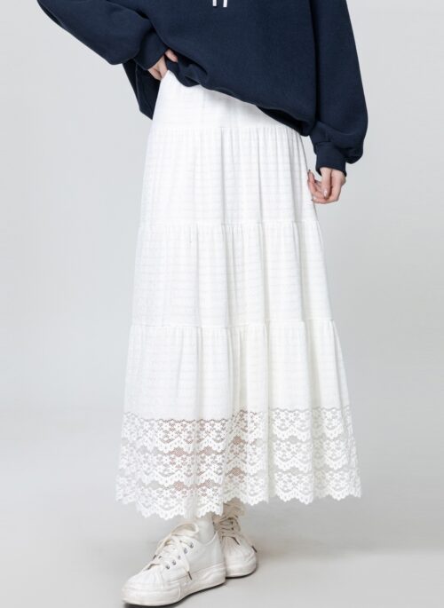 White Lace Highwaist Midi Skirt