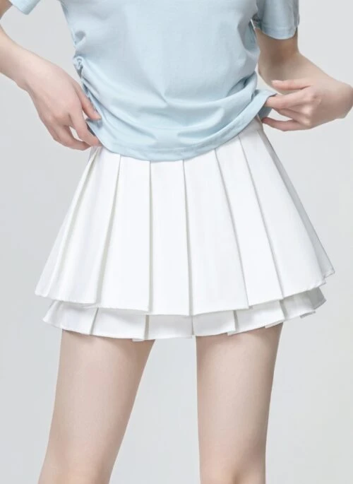 White Pleated Highwaist Aline Skirt