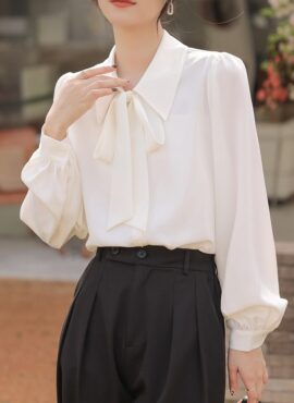 White Ribbon Chiffon Collared Blouse | Kang Ji Yun – Love Scout