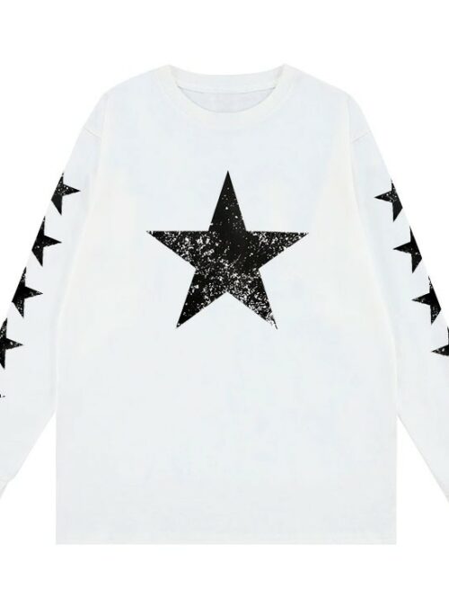 White Star Print Long Sleeve T-Shirt | Seungmin - Stray Kids