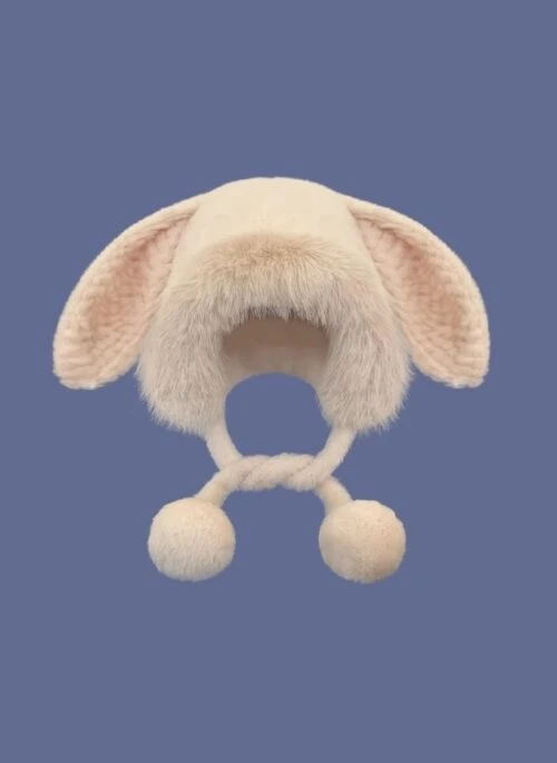 Beige Bunny Plush Winter Hat | Onew - SHINee