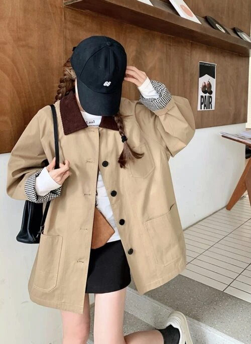 Beige Vintage Jacket With Brown Collar | Kim Mu Bee – Melo Movie