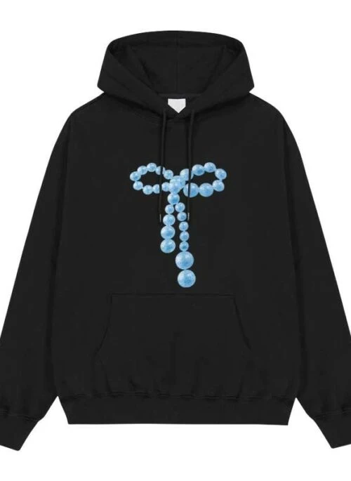 Black Beads Ribbon Graphic Hoodie | Bae – NMIXX