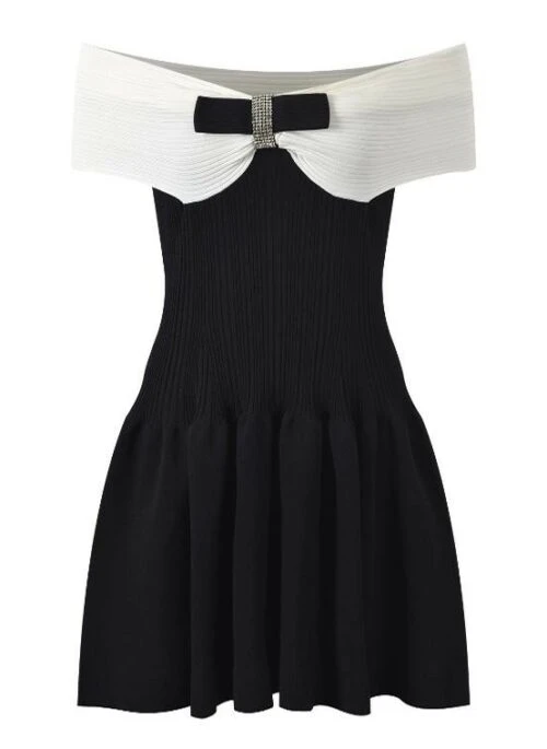 Black Bow Accent Off-Shoulder Dress | Jiwoo - NMIXX