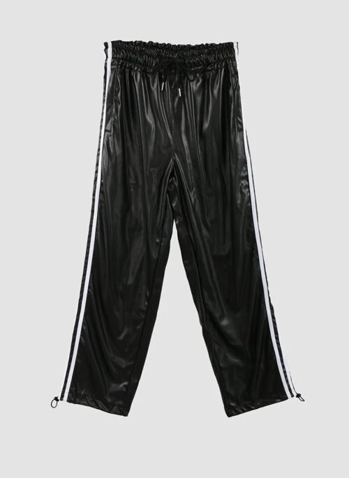 Black Faux Leather Track Pants | Bae – NMIXX