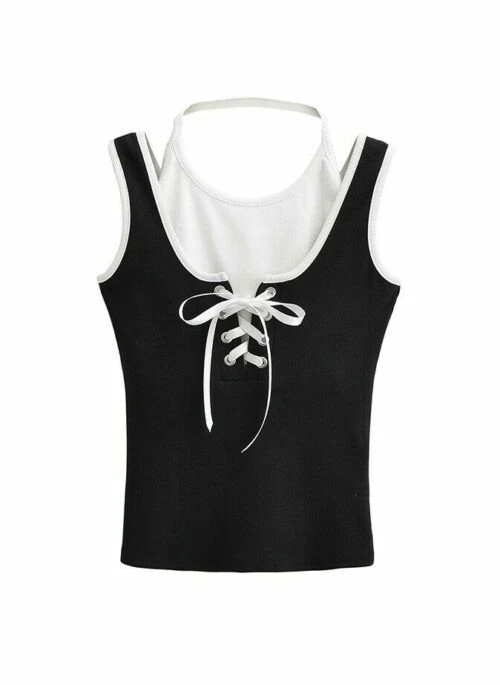 Black Half-Laced Layered Tank Top | Minnie – (G)I-DLE