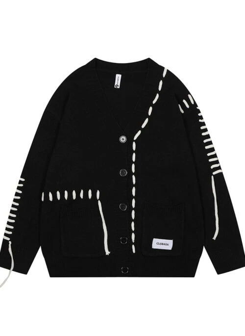 Black Outline Stitched Knit Cardigan | Junkyu - Treasure