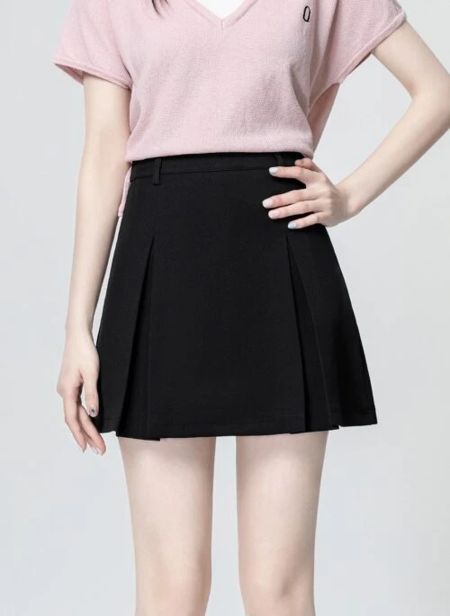 Black Pleated Highwaist Aline Skirt