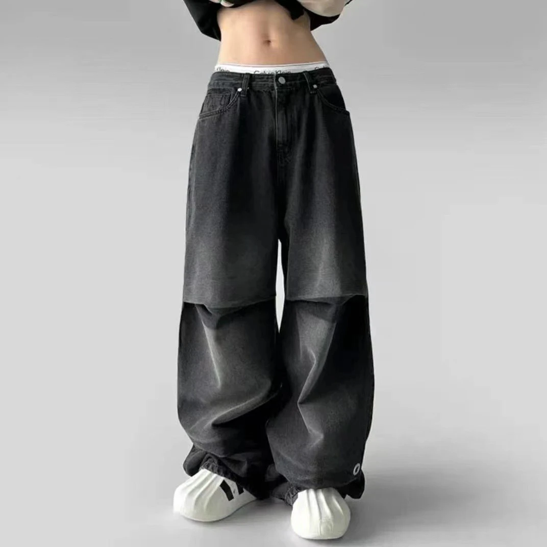 Black Washed Denim Pleated Jeans | Kazuha - Le Sserafim