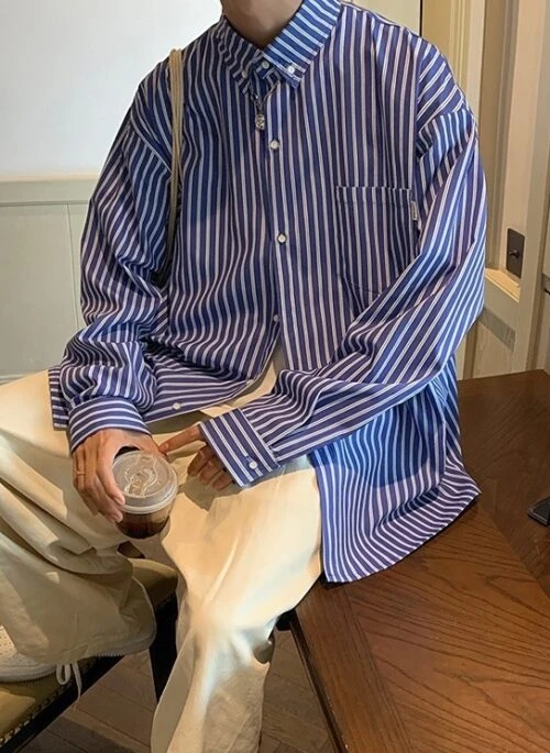 Blue Classic Stripe Button-Up Shirt | Haruto - Treasure