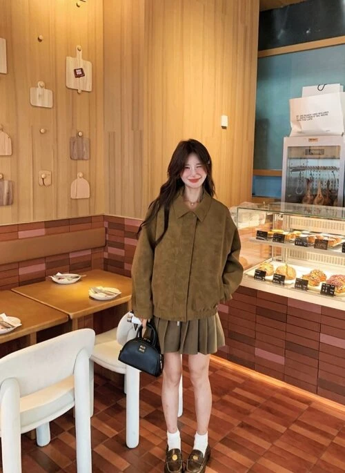 Brown Suede Collared Oversize Jacket | Jennie – BlackPink