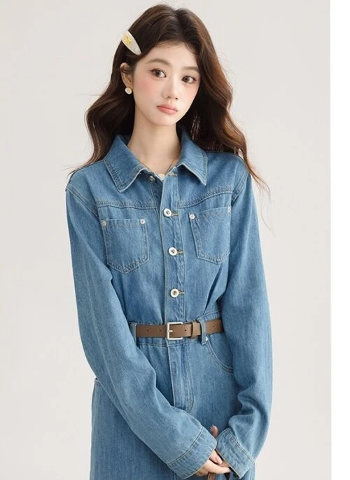 Elegant Denim Midi Dress With Back Slit