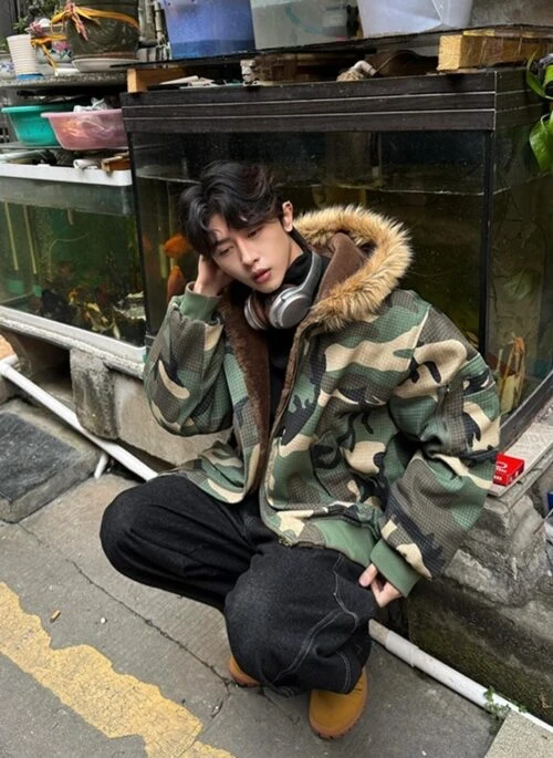 Green Camouflage Fur-Trim Hooded Jacket | J-Hope – BTS