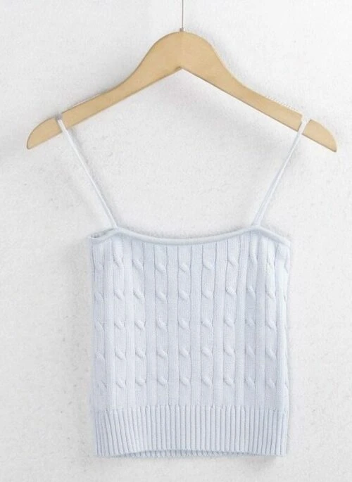 Light Blue Twist Pattern Knitted Sling Top | Chung Ha