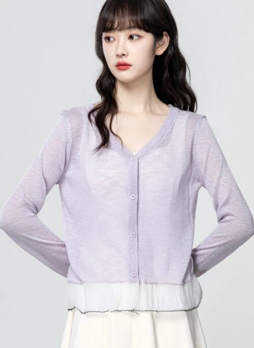 Purple Lace Knit Sun Protection Top