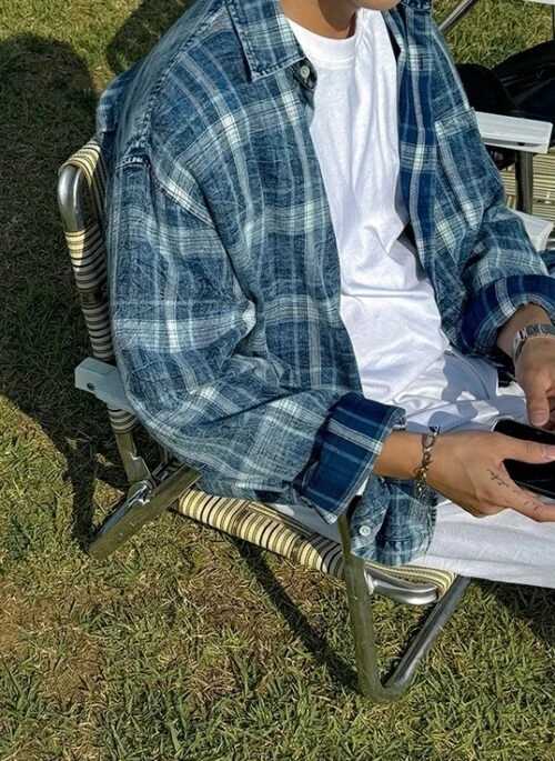Relaxed Fit Plaid Long Sleeve Shirt Jacket