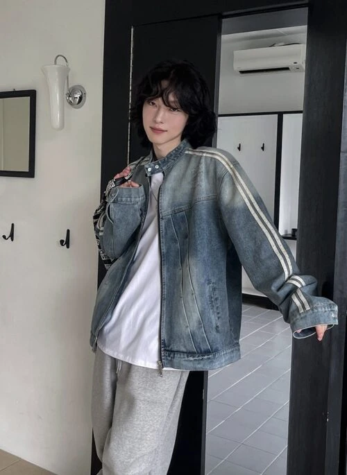 Stylish Loose Denim Jacket With High Collar