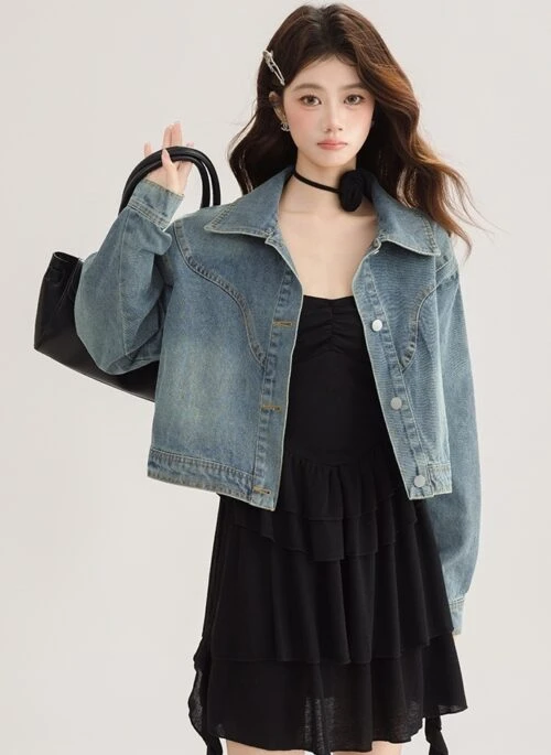 Vintage Korean Denim Jacket Casual Short Coat