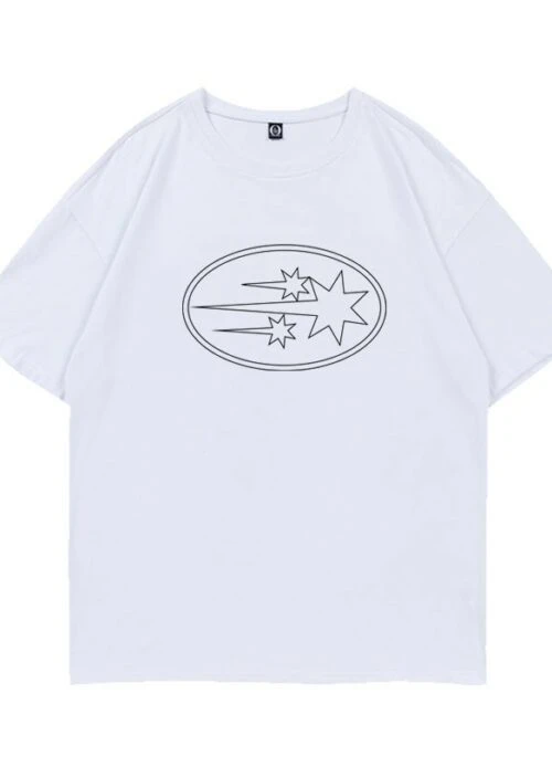 White Shooting Stars Print T-Shirt | Sakura - Le Sserafim