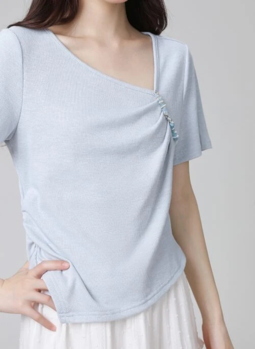 Asymmetric Blue Shortsleeve Summer Top