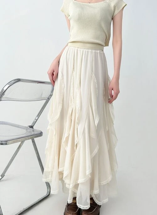 Asymmetrical Lace Highwaist Aline Skirt