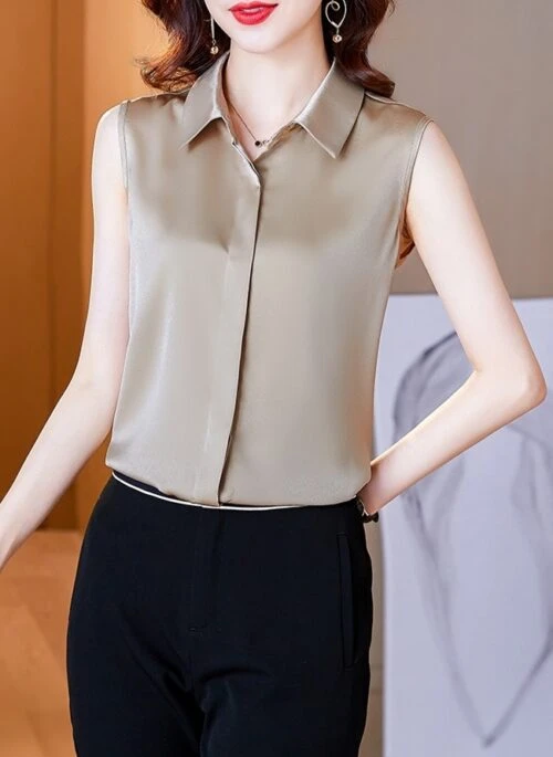 Beige Sleeveless Silk Shirt | Mark – NCT