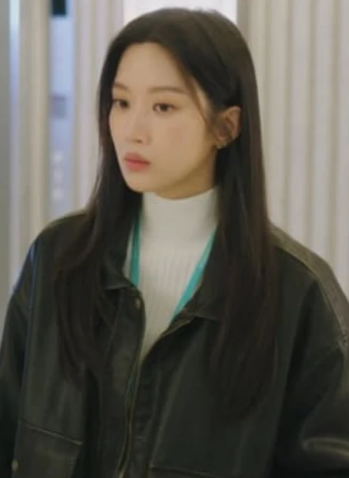 Black Faux Leather Plush Collar Jacket | Baek Su Jeong – My Dearest Nemesis