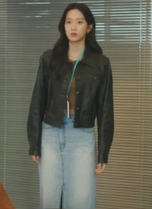 Black Button-Up Faux Leather Short Jacket | Baek Su Jeong – My Dearest Nemesis