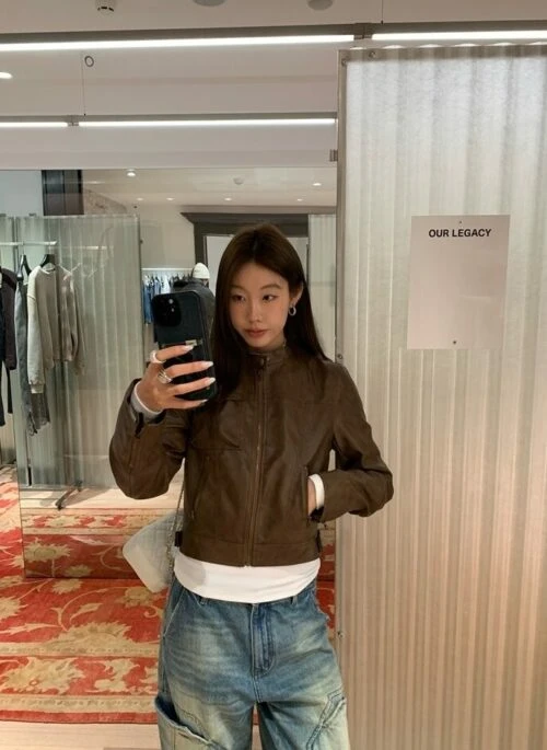 Brown Faux Leather Quilted Jacket | Wendy – Red Velvet