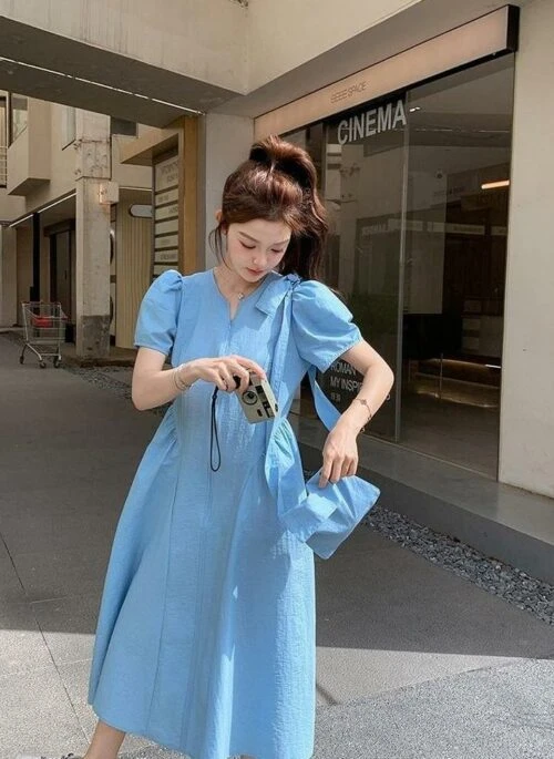 Chic Puff Sleeve Waistdefining Dress