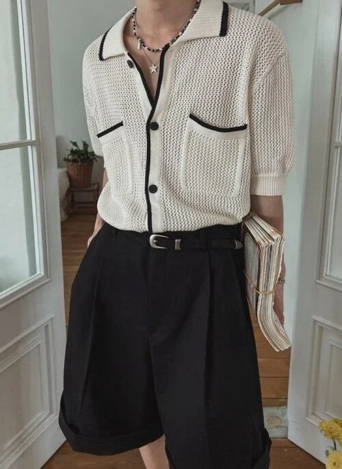 Classic Knit Polo Cardigan Short Sleeve Sweater