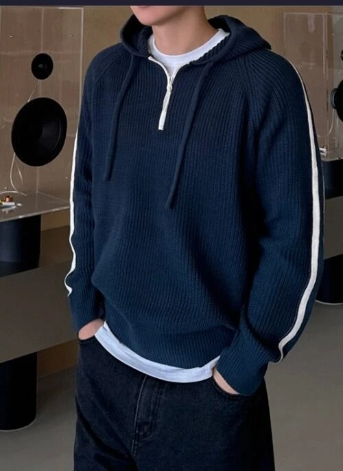 Colorblock Knit Hoodie Sweater