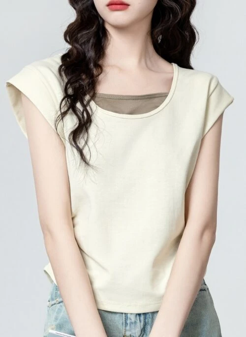 Colorblock Short Sleeve Asymmetrical Top