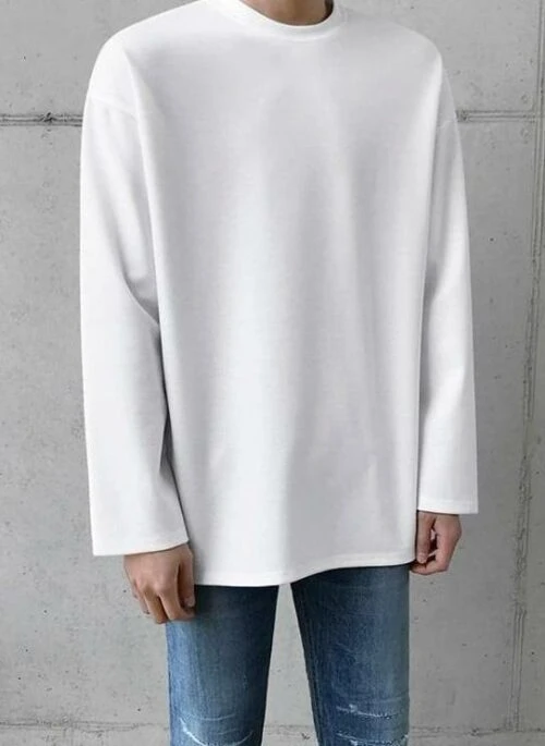 Cotton Long Sleeve Casual White Tee