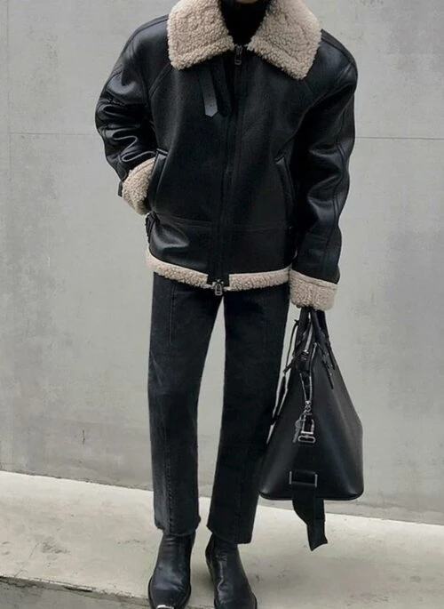 Fleece Lined Shearling Leather Jacket