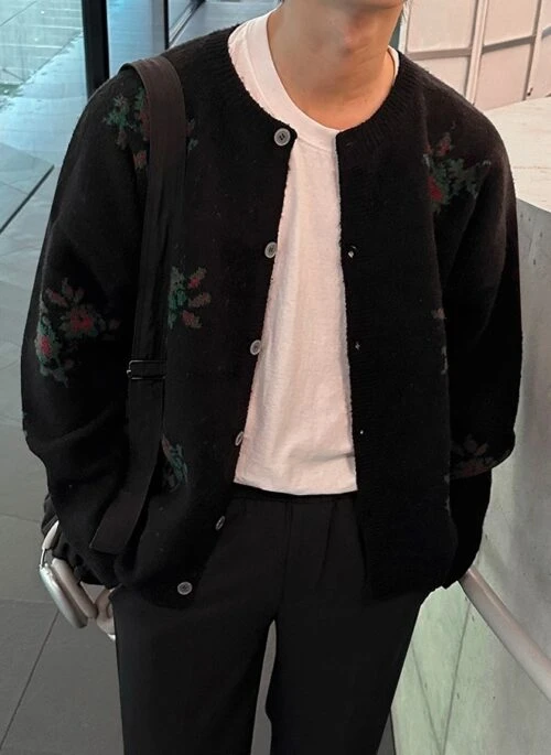 Floral Knit Cardigan Fashion Sweater