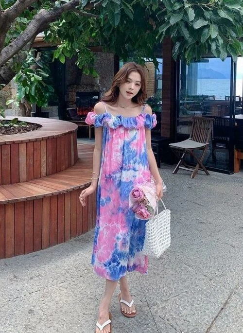 Floral Puff Sleeve Vacation Dress