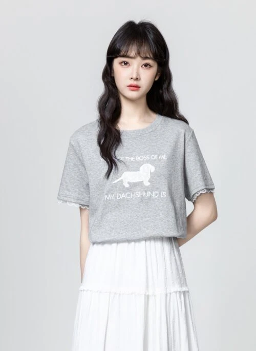 Gray Cartoon Dog Short Sleeve T-Shirt