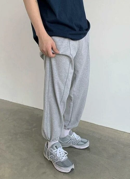 Gray Knit Drawstring Jogger Pants