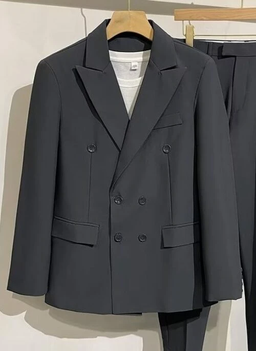 Grey Lapel Collar Double-Breasted Suit Blazer Jacket | Jin – BTS