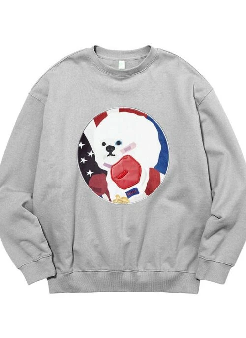 Grey Cartoon Puppy Print Sweatshirt | Hyunjin – Stray Kids