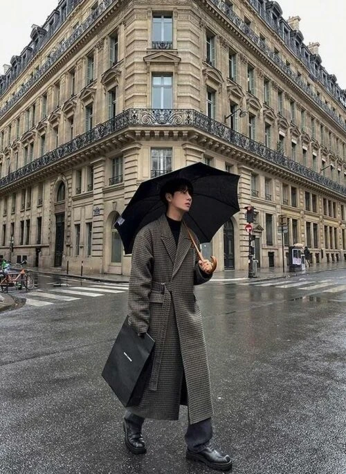 Houndstooth Wool Blend Overcoat