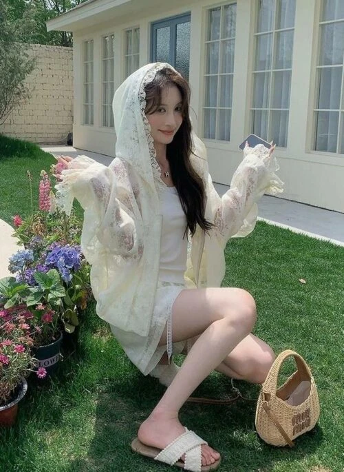 Lace Embossed Hooded Jacket And Shorts Set