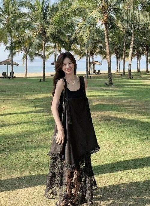 Lace Trim Casual Vacation Style Dress